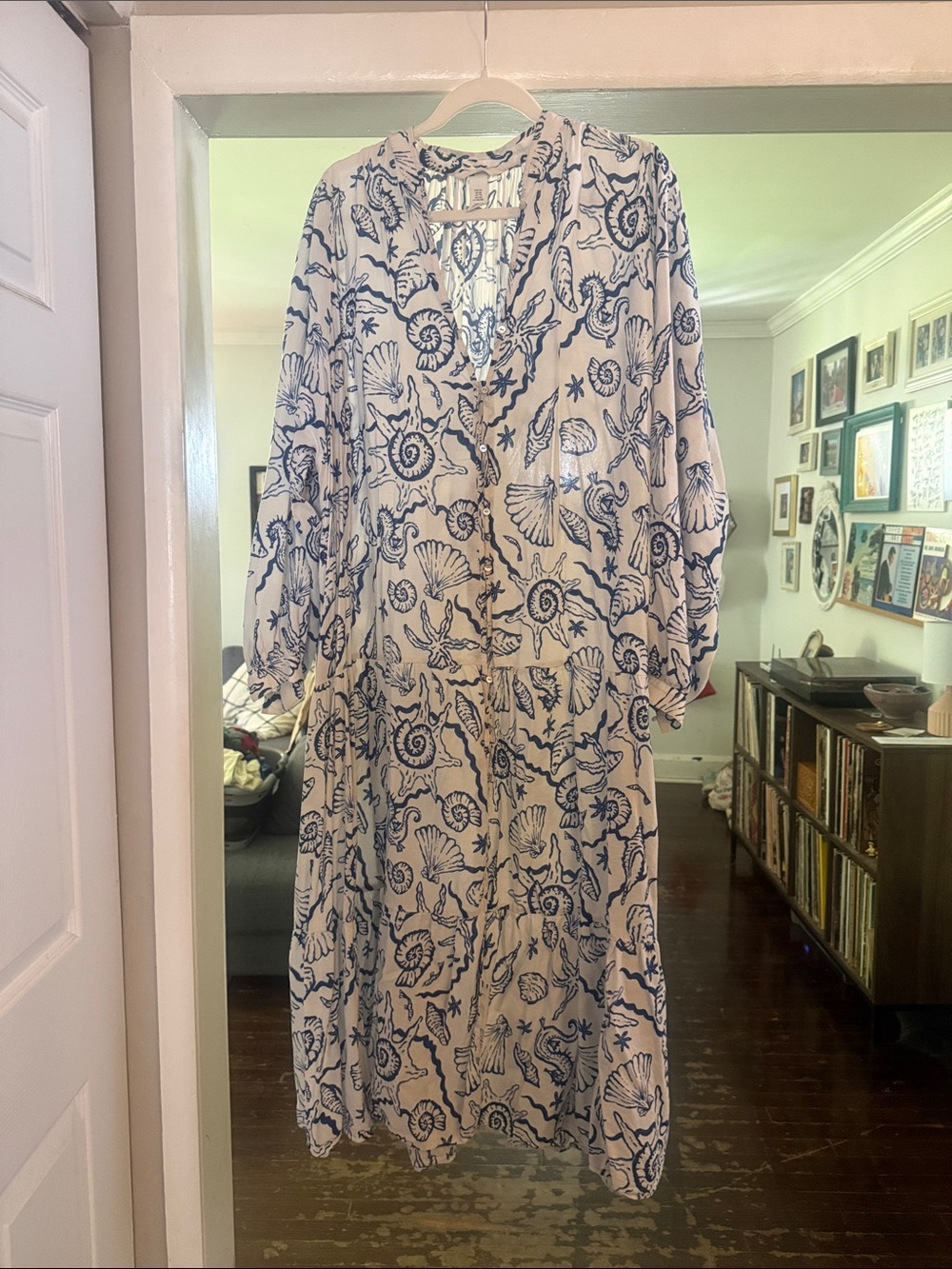 Women’s H&M Blue & White Shell-Print Maxi Dress